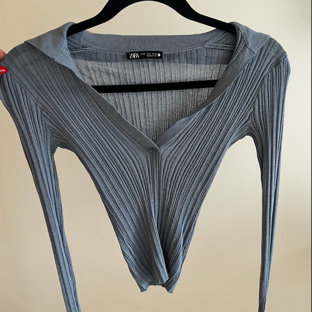 Blue Zara Knit Blouse